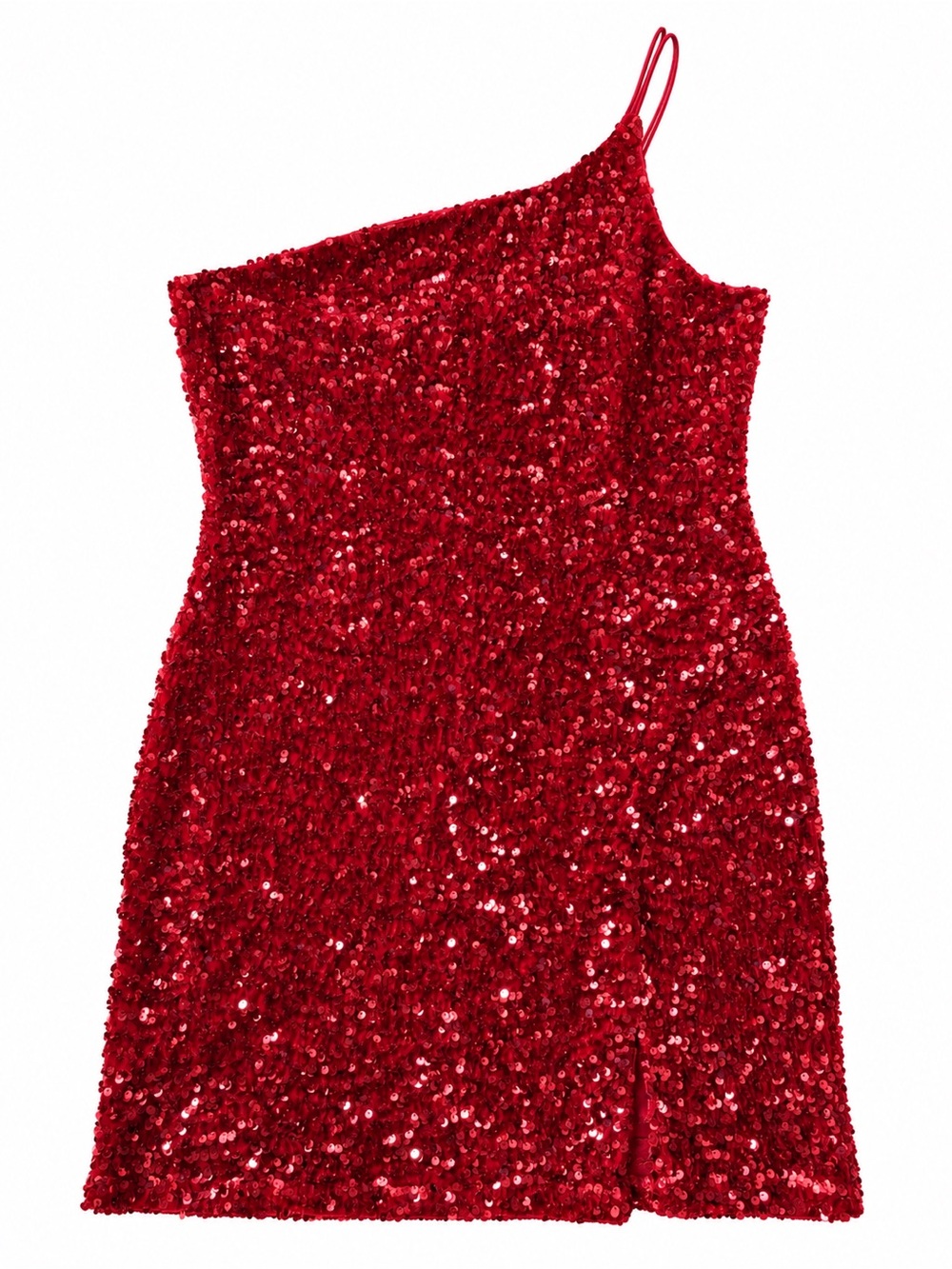 Midnight Doll Red Sequin One Shoulder Bodycon Mini Dress Size L